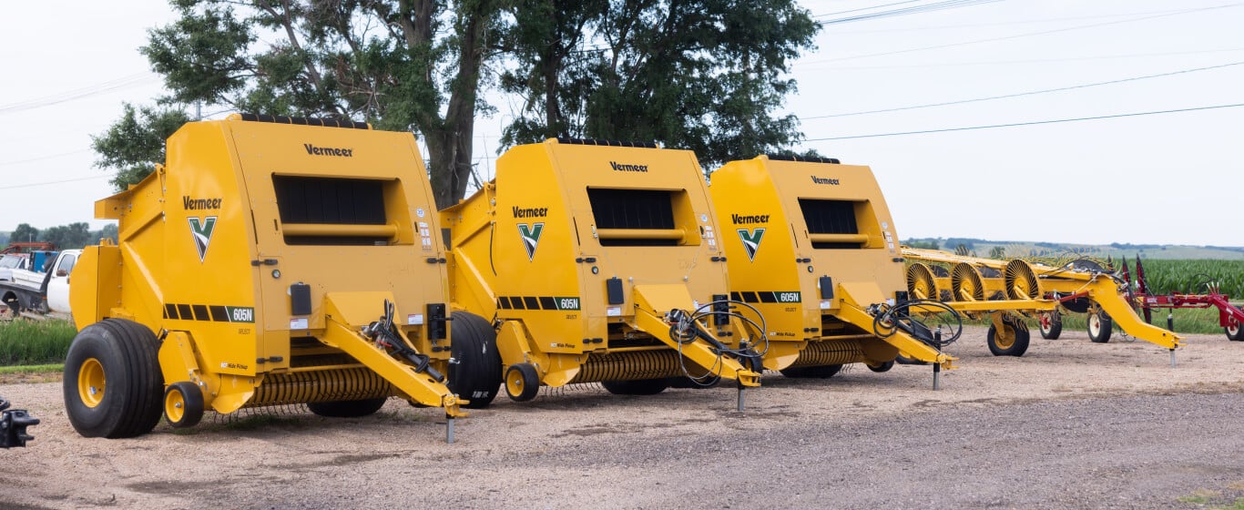 Vermeer yellow equipment in a row